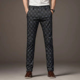 AIDASE  -  Open for Men Mens Suit Pants Mens Stretch Skinny Flat Front Casual Slim Fit Business Dress Lattice Pants aidase-shop
