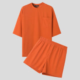 AIDASE  -  Men Sets Solid Color Loose O-neck Short Sleeve T Shirt & Shorts 2PCS Streetwear 2025 Korean Summer Men's Casual Suits aidase-shop