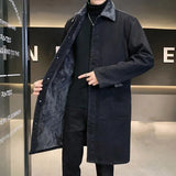 Aidase Men's Mid-length Trench Coat Winter Thickened Fleece Loose Large Size Lamb Wool Turndown Collar Single Breasted Denim Jacket aidase-shop
