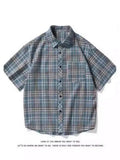 AIDASE  -  Loose Summer irt Retro Plaid Oversize Men Women ort Sve Casual Couple Top Trendy Thin Material Flip Collar Other Scene aidase-shop