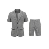 AIDASE  -  Men Plaid 2 Piece Summer Suit Short Sleeve Blazer Matching Knee Length Shorts Set Casual Daily Business Vacation Formal Outfit aidase-shop