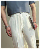 AIDASE  -  Summer Men's Straight Slim Fit Korean-style Tapered Solid Color Dress Pants Casual Trousers  28-38 aidase-shop