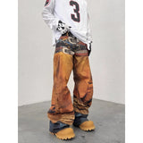 AIDASE  -  American High Street Trendy Brand 3D Digital Printing Multi-Waist Fake Hole Yellow Jeans Men Loose Straight Casual Pants aidase-shop