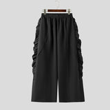 AIDASE  -  Men Pants Solid Color Elastic Waist Joggers Casual Ruffle Trousers Men Streetwear Loose Fashion Male Wide Leg Pants aidase-shop