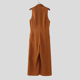 AIDASE  -  Men Jumpsuits Solid Color Lapel Sleeveless Button Male Rompers Streetwear Loose Fashion Casual Overalls Men S-5XL aidase-shop