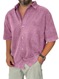 AIDASE  -  Mens Spring Summer Shirt Short Sleeve Loose Solid Retro Casual Holiday Blouse Breathable Lightweight Beach Button Shirt aidase-shop