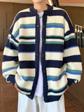 AIDASE  -  Japanese Vintage Striped Sweater Retro Contrasting Striped Cardigan Sweater Men's Spring Autumn Loose Lazy Style Knitted Jacket aidase-shop