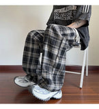 AIDASE  -  Men's Plaid Casual Pants Loose Straight Hong Kong Style Spring Autumn New Fashion Comfortable Breathable Men's Trousers aidase-shop