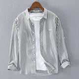 AIDASE  -  Elegant Fashion Harajuku Slim Fit Ropa Hombre Loose Casual Sport All Match Outerwear Square Neck Button Stripe Long Sleeve Blusa aidase-shop