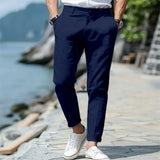 AIDASE  -  Men's Linen Blend Slim Fit Tapered Pants Summer Breathable Casual Trousers with Button Fly aidase-shop