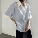 AIDASE  -  Summer New Patchwork Half Sleeve Men Shirt Fashion Loose Striped Trend Menswear Lapel Single Breasted Male Tops 21E6285 aidase-shop