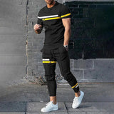 AIDASE  -  Summer Male Loose Casual Printing T-shirt Elastic Waist Pants Set Men Short Sleeve Street Style Pullover Tee Sweatpants Homme aidase-shop