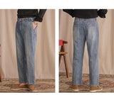 AIDASE  -  Vintage Cotton Men Jeans Suit Pants Elastic High Waisted Straight Trousers British Business Style  Casual Naples Denim Pant aidase-shop