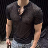 AIDASE  -  Mens Lyocell Tencel Henley Polo Shirt Half Button Up Slim Fit Muscle Tops Breathable Trendy Short Sleeve Streetwear New aidase-shop
