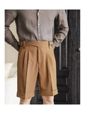 AIDASE  -  Summer Thin Naples Shorts Men British Style Paris Waist Buckle Button Straight  Knee Length Pants Vintage Business Casual Shorts aidase-shop