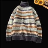 Aidase Neck Sweaters Men Geometric Trendy Traditional Baggy Long Sleeve Knitting Pullovers Harajuku Leisure Japanese Style Warm aidase-shop