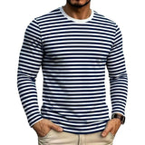 AIDASE  -  Slim Fit Long Sleeve T-Shirt for Men round Neck Striped Casual Korean Style Autumn Fashion Men's Base Shirt Breathable Antiba aidase-shop