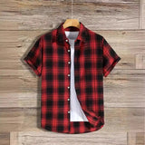 AIDASE  -  New Men's Casual Plaid Short Sleeve Turn-down Collar Cardigan Shirt Breathable Versatile Half Sleeve aidase-shop