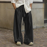 AIDASE  -  Mens Pants Solid Color Joggers Drawstring Loose Casual Wide Leg Trousers Men Streetwear 2025 Fashion Long Pants S-5XL
