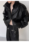 Autumn Winter Oversized Cool Waterproof Windproof Black Pu Leather Jacket Men Zip Up Luxury Designer Clothes aidase-shop