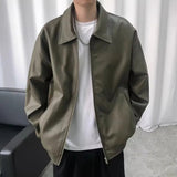 AIDASE  -  Leather Jacket For Men Solid Casual Turn Down Collar Pu Leather Motorcycles Jackets Autumn Male Loose Vintage Moto Biker Coats aidase-shop