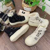 AIDASE  -  Fashion Women Buckle Strap Canvas Shoes High Top Thick Sole Height Increasing Short Ankle Boots Black Beige Autumn Sneakers aidase-shop