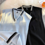 Aidase Men High-quality V-neck Sleeveless Knitted Sweater Vest With Color Blocked Ribbed Design Simple Natural Fashionable Casual Vest aidase-shop
