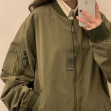AIDASE  -  Preppy Simple Oversize Jacket Female Design Niche Korean Grunge Spring Autumn Coat Stand Collar Black Baseball Uniform Jacket aidase-shop