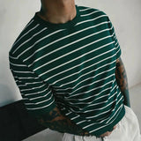 AIDASE  -  Retro Striped Knit T-Shirt Men Crew Neck Short Sleeve Soft Viscose Slim Fit Vintage Basic Casual Summer Top For Mature Gentlemen aidase-shop