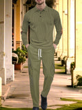 AIDASE  -  Spring and Autumn men's long sleeved two-piece collar shirt, long pants, loose work clothes, casual sportswear set aidase-shop