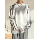 AIDASE  -  Spring Autumn Korean Style Trendy Retro Striped Print Round Neck Long-sleeved T-shirt for Men Loose Version aidase-shop