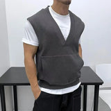Aidase Oversized Men Vest Spring Autumn V-neck Sleeveless Sweatshirt Fashion Leisure Tank Top Fat Tshirts Coat Plus Size Suitable 150KG