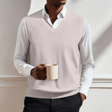 AIDASE  -  Fashion Men Sweater Vest Solid Color Autumn Winter High Quality Casual V-neck Sleeveless Knitted PUllover Warm Comfort Vest Top aidase-shop