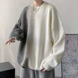 Aidase Fashion Autumn Winter Men's Cool Boy Casual Loose Tess Knitted Patchwork Pullover Sweater Soft Warm Color Gradation