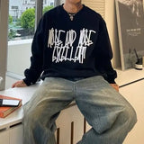 Aidase Fashionable Korean Loose Retro Sweatshirt Autumn Winter Casual Plus Velvet Y2K Round Neck Printed Pullover Slimming Sweatshirt