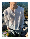 AIDASE  -  Blue Long Sleeve T-Shirt Button up Loose Base Layer Shirt for Men And Women Korean Design Spring Autumn Season Fashionable Ur... aidase-shop