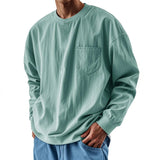 AIDASE  -  Spring Autumn Round Neck T-Shirts Men Solid Long Sleeve Casual Tshirt Male Loose Pocket Fashion Tees Streetwear Sports Tops Man aidase-shop