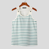 =Aidase Tops American Style Men's Horizontal Stripe Blue&White Strap Buckle Design Vests Casual Men's Sports Knit Waistcoat aidase-shop