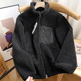 Aidase Autumn and Winter Japanese Men's and Women's Fleece Stand Neck Jacket Couple Zipper Loose Warm Lamb Wool Coat Solid Color Jacket aidase-shop