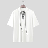 AIDASE  -  Men Shirt Lapel Short Sleeve Patchwork Lace Up Casual Men Clothing Streetwear Korean Style Summer Fashion Male Tops aidase-shop