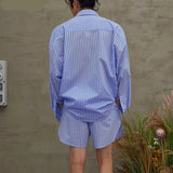 AIDASE  -  Korean Style Fashion Striped Sets Men's Long Sleeved Shirt Shorts Casual Streetwear Male Loose Two-piece Sets S-5XL aidase-shop