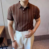 AIDASE  -  Summer Thin Striped Ice Silk Short Sleeved T-shirt Cool Turn-down Collar American Male Tops aidase-shop