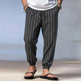 AIDASE  -  Men's Vertical Striped Jogger Pants Drawstring Waist Casual Tapered Trousers Lightweight Beach Bot for Summer aidase-shop