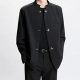 AIDASE  -  New Chinese Style Men's Blazer Metal Buckle Shoulder Pads Stand Collar Single-breasted Suit Jacket Fashion Clothes 21E6756 aidase-shop