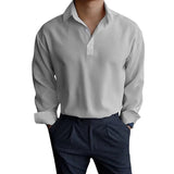 AIDASE  -  Men's Light Blue Polo Shirt Long Sleeve Casual Loose Fit Button Up Collared Top aidase-shop