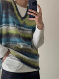 Aidase Knitted Sweaters for Men Sleeveless Striped Green Vest Man Clothes Waistcoat Gradient Color Neck High Quality Replica Street S V