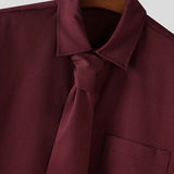 AIDASE  -  Men Shirt Solid Color Lapel Short Sleeve Button Men Clothing With Tie Streetwear Loose Korean Style Fashion Casual Tops aidase-shop