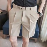 Aidase Summer Fashion Men Suit Shorts Ice Silk Slim Fit Straight Knee Length Pants Korean Trendy Light Luxury Short Trousers Streetwear