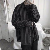 AIDASE  -  Fashion Lapel Button All-match Printed Striped Shirts Men's Clothing 2025 Autumn New Loose Casual Tops Long Sleeve Korean Shirt aidase-shop