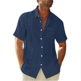 AIDASE  -  Summer Lapels Solid Color New Pocket Single-Breasted Shirt Men's Short-Sleeved Casual Top aidase-shop